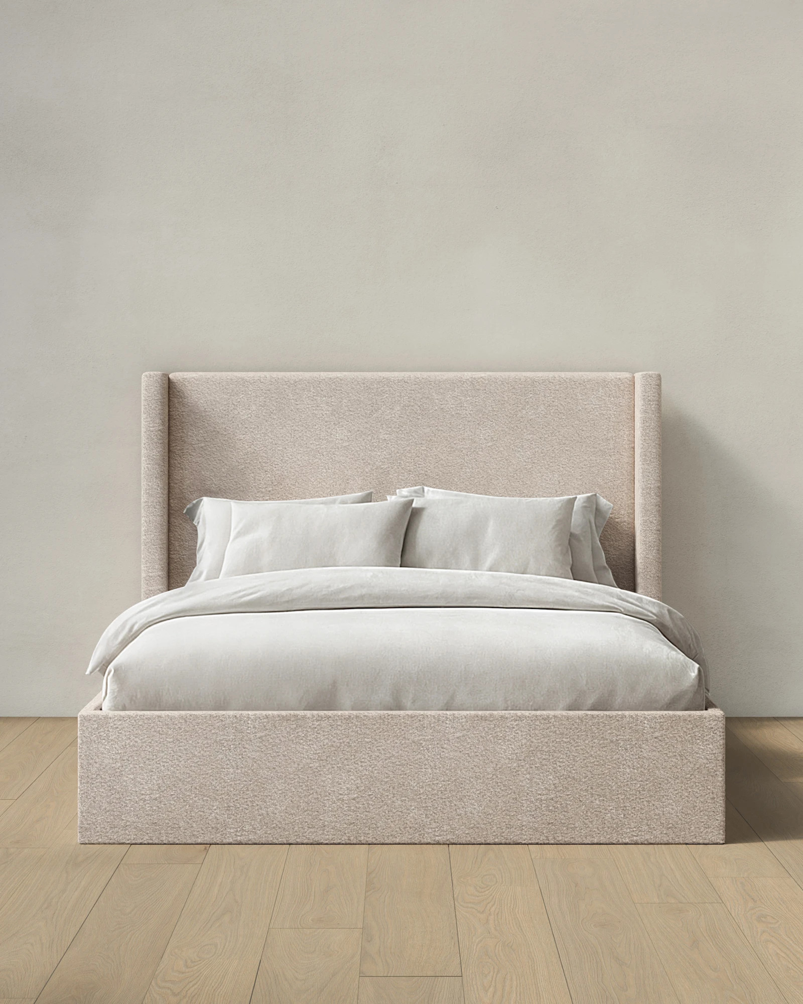 Plush Boucle Wingback Bed - High Headboard in Ivory | Quince