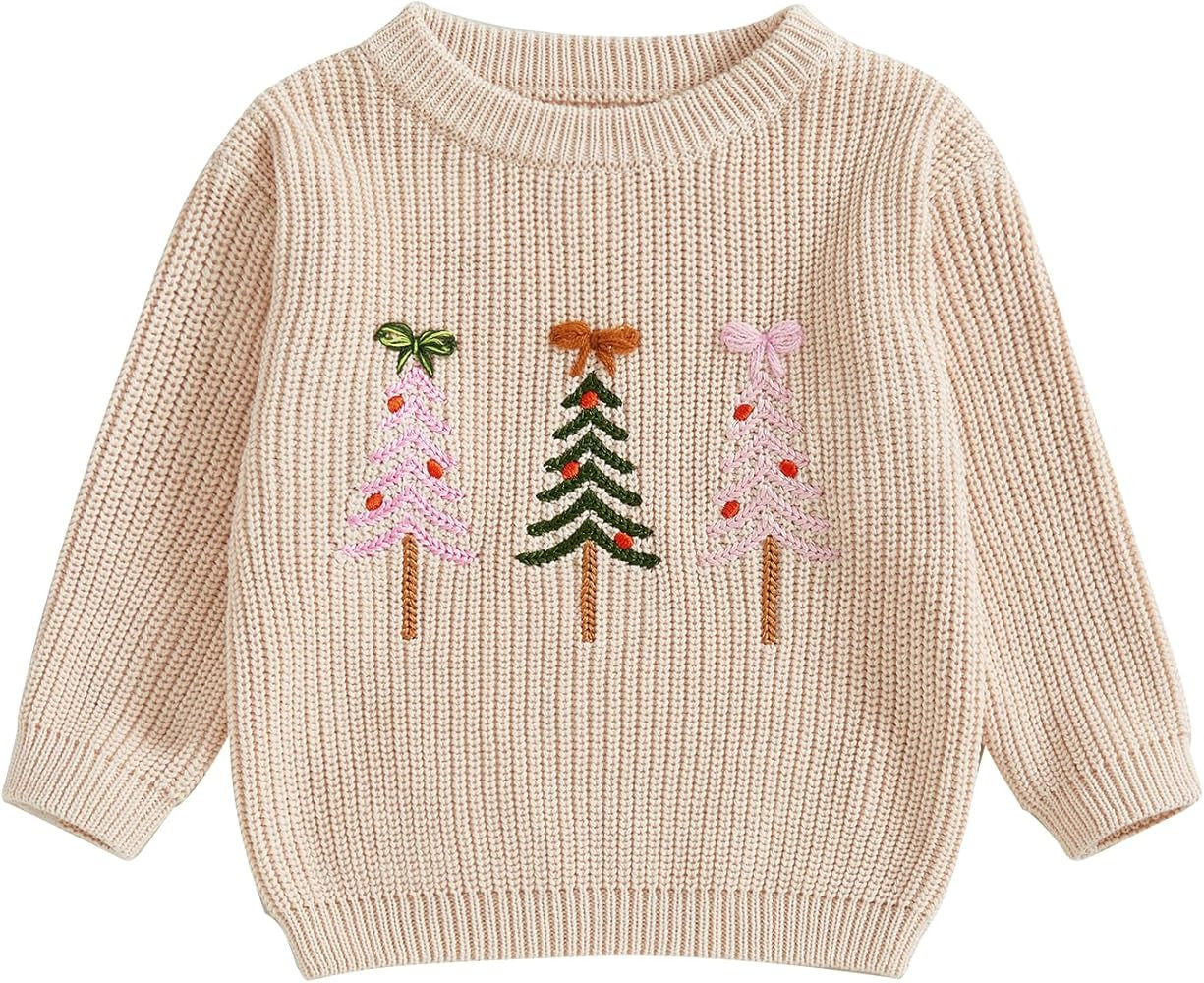 Toddler Baby Boy Girl Christmas Sweater Letter Embroidery Pullover Sweatshirt Knitwear Infant Fal... | Amazon (US)
