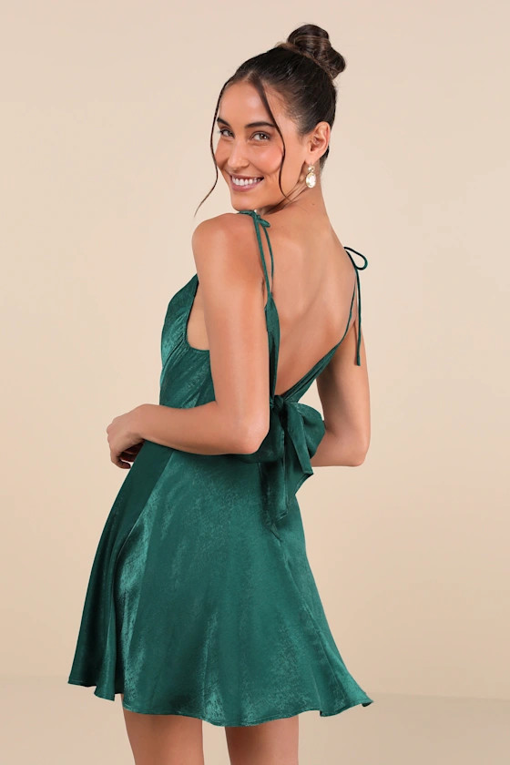 Party with Prosecco Emerald Green Satin Tie-Back Mini Dress | Lulus