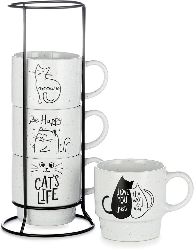 Signature Housewares Stackable Coffee Mug Tower Set with Metal Wire Rack - 15 Ounce Coffee Mugs f... | Amazon (US)