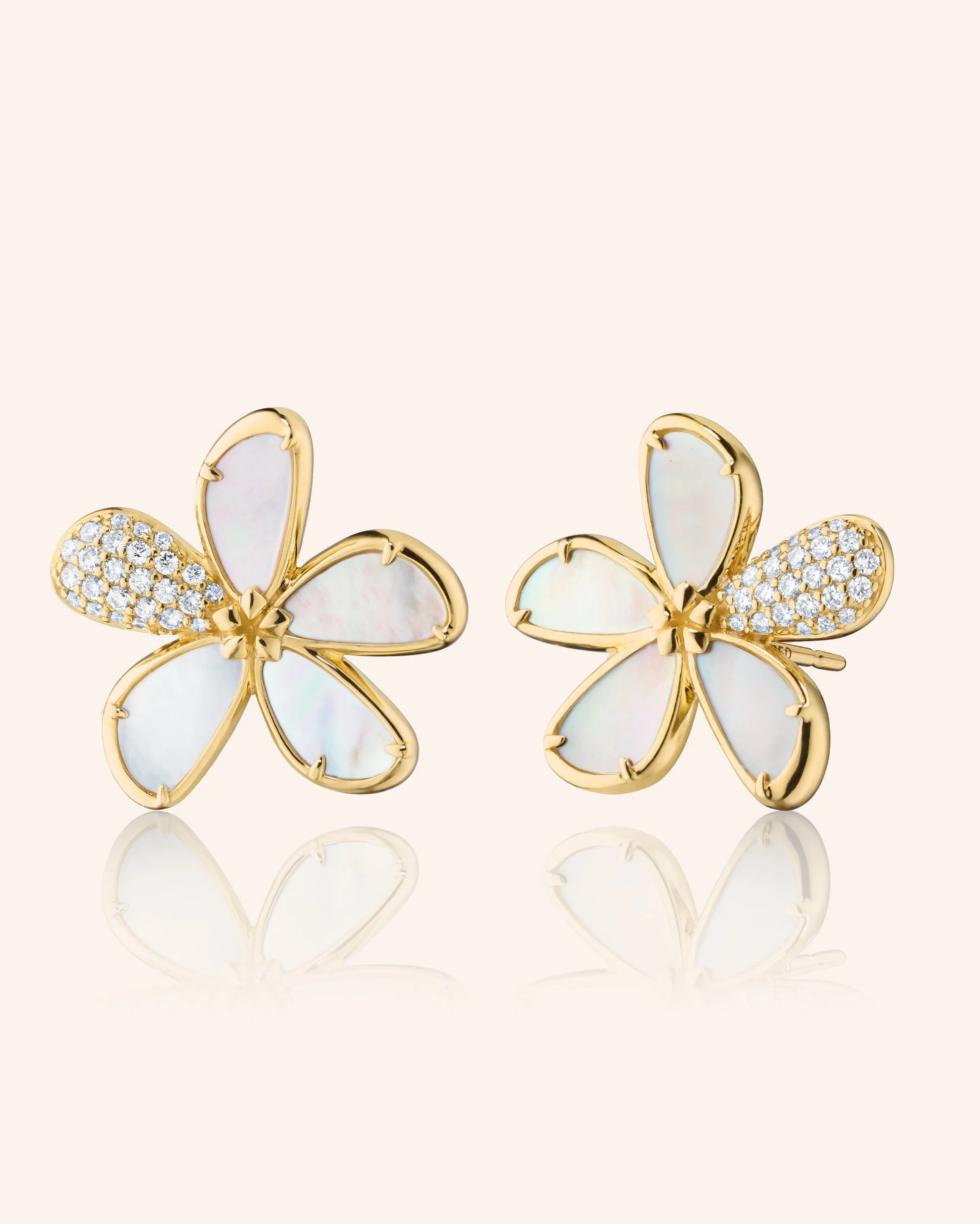 Mother of Pearl Flower Stud Earrings with Pavé White Diamonds | Monica Rich Kosann