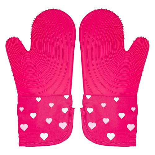 Paris Hilton Oven Mitt Set with Heart Design, Heat Resistant Pot Holders Featuring Non-Slip Textured Silicone Grips, 2-Piece Set, Pink | Amazon (US)