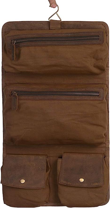 KomalC Genuine Buffalo Leather Hanging Toiletry Bag Travel Dopp Kit | Amazon (US)