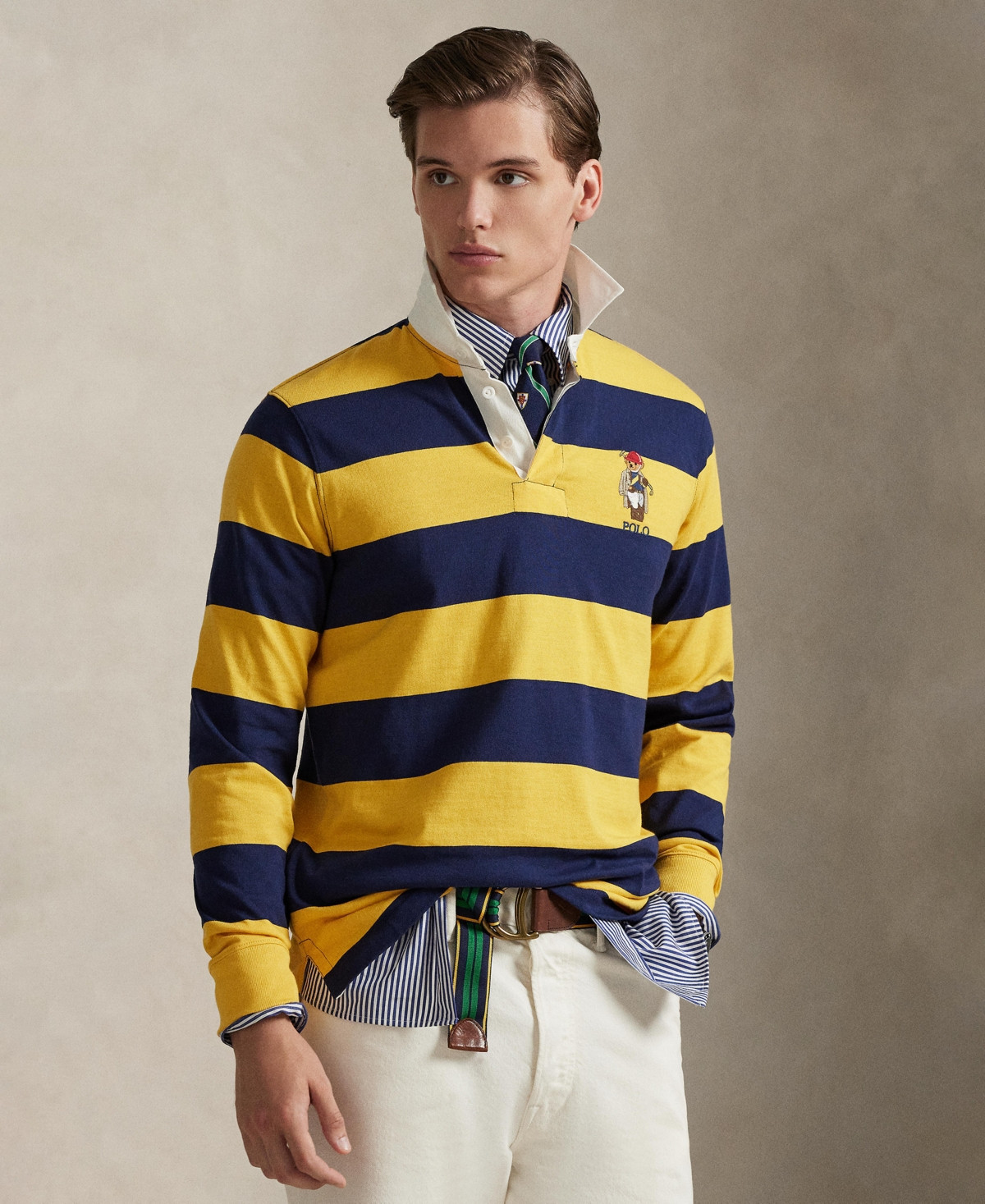 Polo Ralph Lauren Men's Striped Twill Rugby Sweater - Newport Navy Society Bear | Macy's