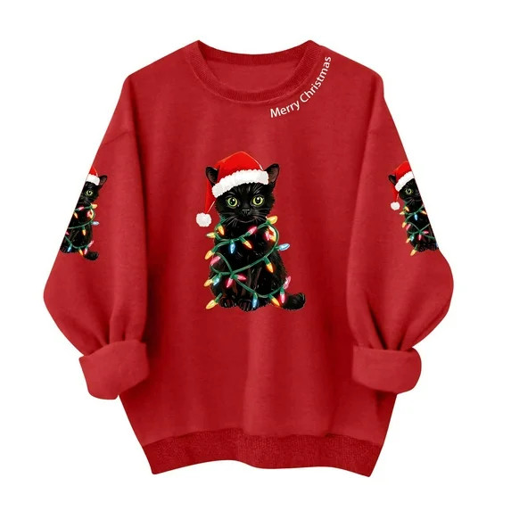 Uootdi Christmas Long Sleeve for Gift Women Matching Christmas Sweater for Family Christmas Cat M... | Walmart (US)