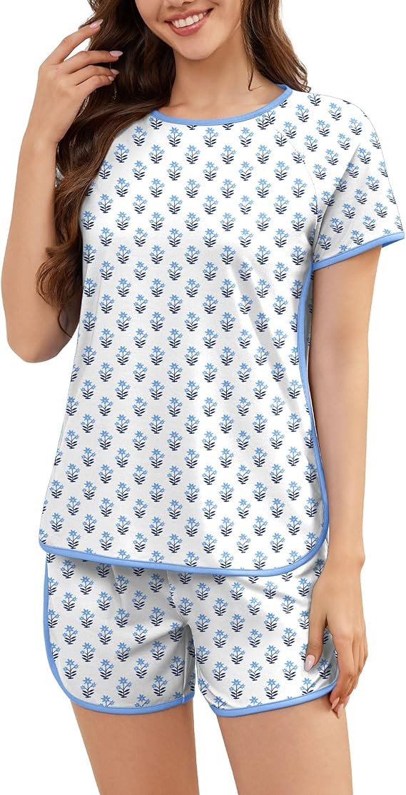 Wmens Pajama Sets Print 2 Piece Lounge Set Pjs Comfy Short Sleeve Top and Shorts with Pockets Lou... | Amazon (US)