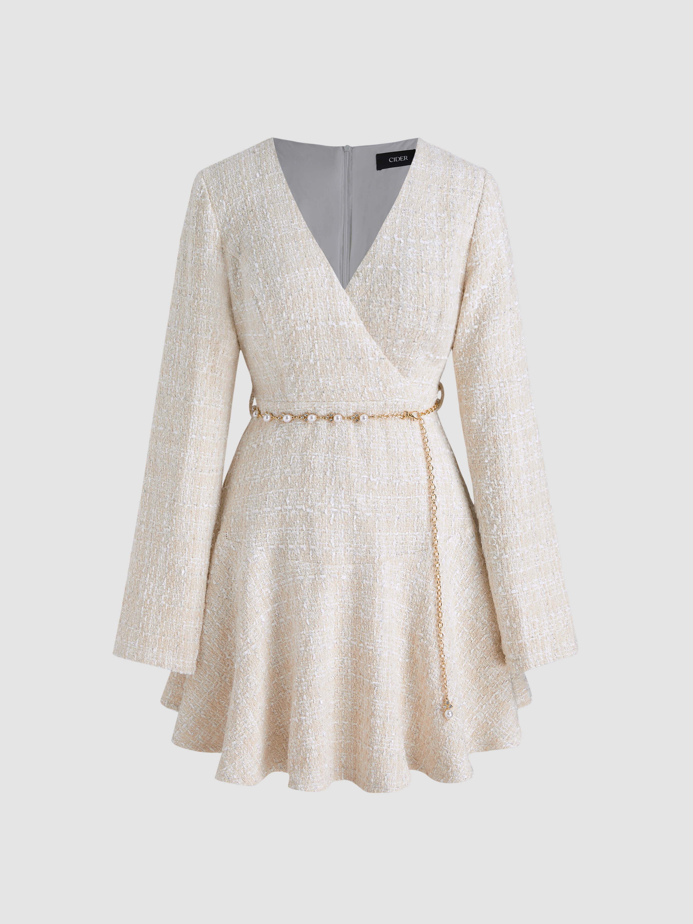 Graduation Dress Grad Dresses Mini Dresses Old Money Style Tweed Tweed V-neck Solid Faux Pearl Mi... | Cider
