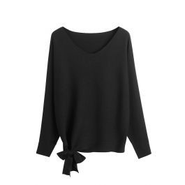 Batwing Sleeve Bowknot Oversize Sweater in Black | Chicwish