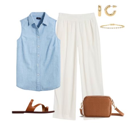 A NEW capsule wardrobe for the Summer season…Everyday Casual Summer Collection ☀️ This ready-made, complete wardrobe is perfect for moms, women who work from home, retired women or anyone needing all-casual outfits. 🙌

Chambray shirt
White linen pants
Woven leather crossbody bag
Brown strap sandals
