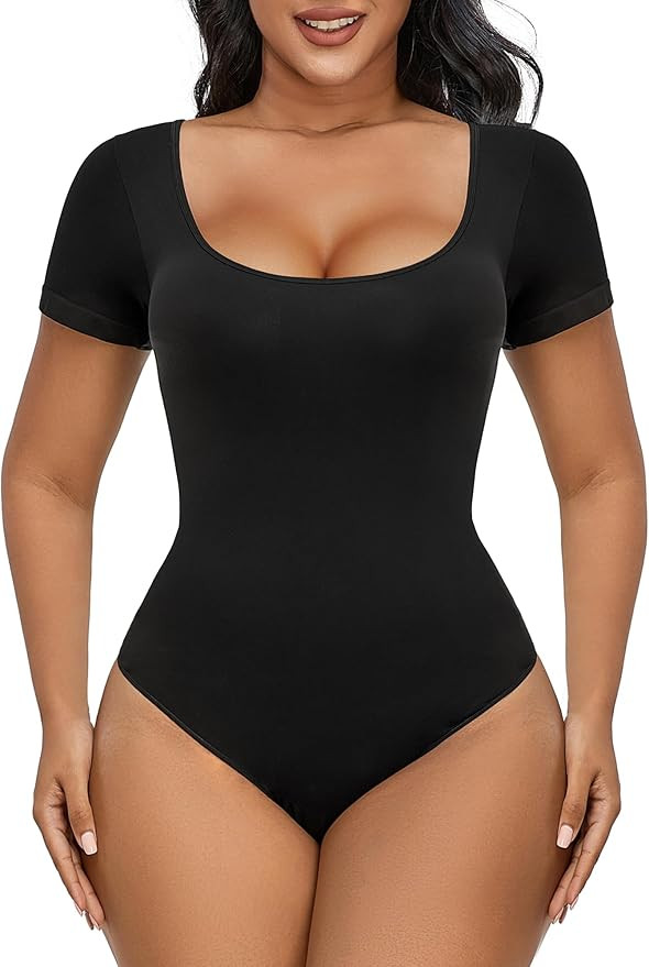 SHAPERX Seamless Short Sleeve Bodysuit for Women Tummy Control Shapewear Thong Sculpting Body Sha... | Amazon (US)