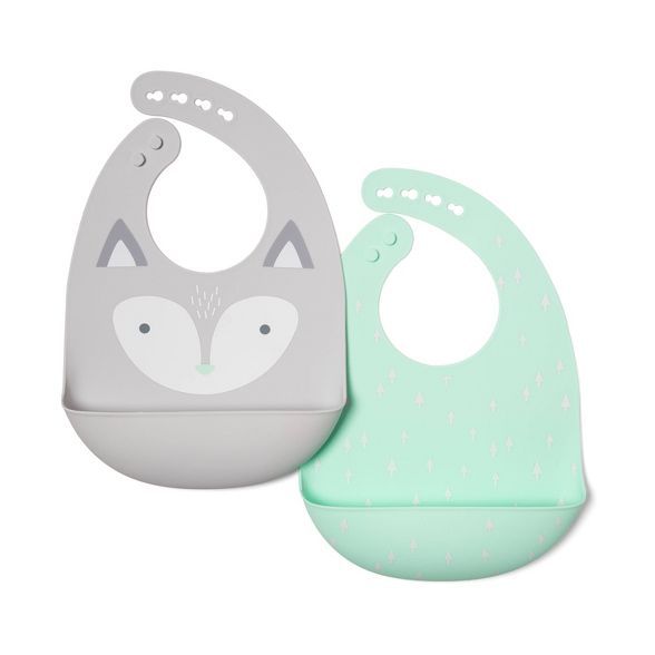 Silicone Bibs with Decal - Cloud Island&#8482; Gray Fox &#38; Green Arrows | Target