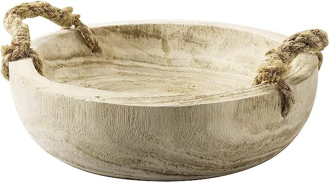 MyGift 9.6 inch Handmade Natural Paulownia Wood Fruit Bowl with Rope Handles, Decorative Round Se... | Amazon (US)