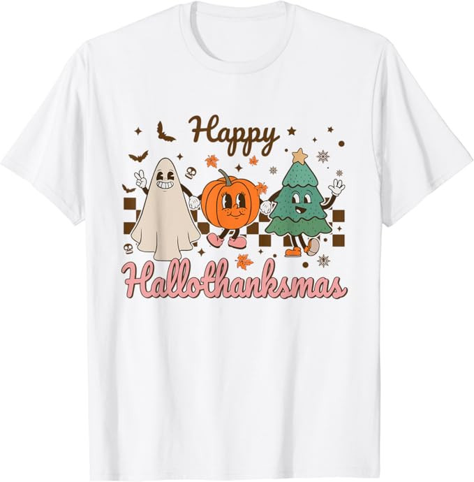 Retro Halloween Thanksgiving Christmas Happy HalloThanksMas T-Shirt | Amazon (US)