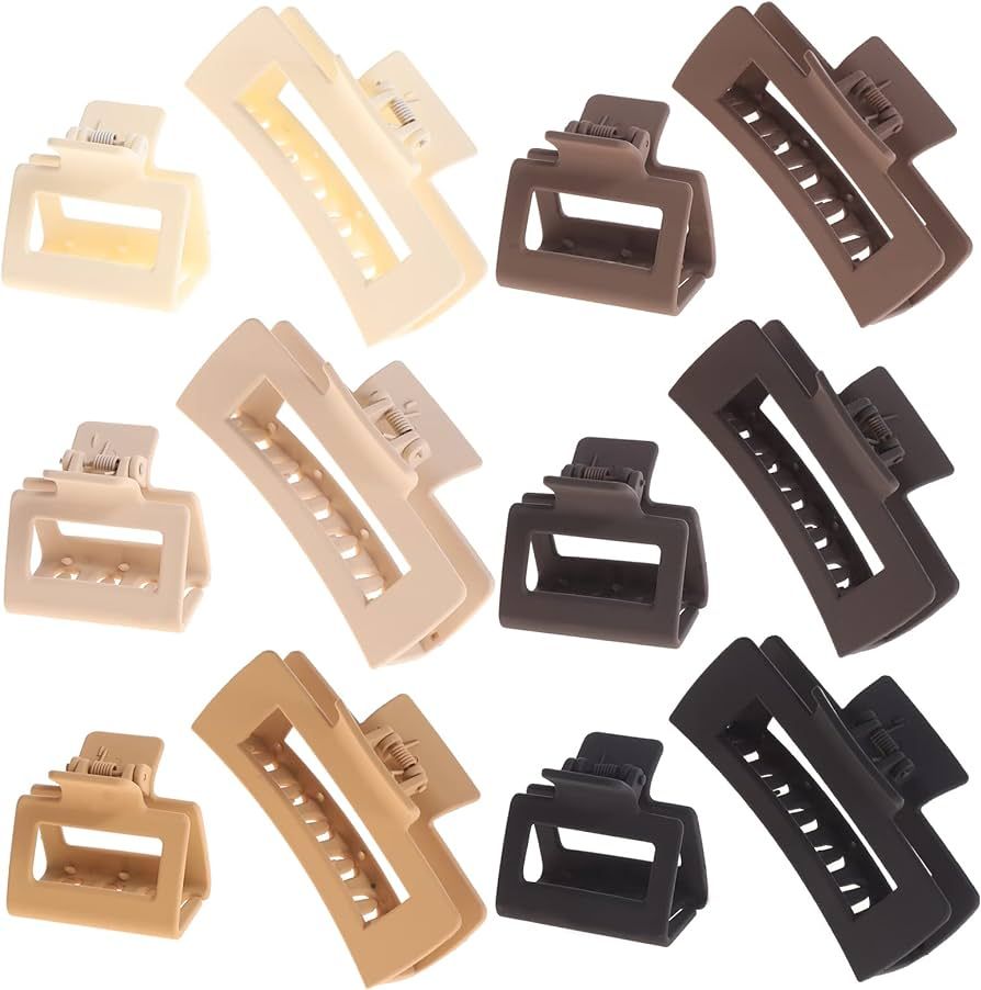 12 Pack Square Claw Clips, Big and Small Neutral Rectangle Hair Non-slip Matte Large Clips for Wo... | Amazon (US)