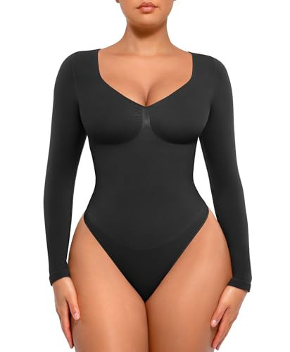 FeelinGirl Body Shaper for Women Tummy Control Shapewear Long Sleeve Bodysuit Waist Snatching Body Suit Black S | Amazon (UK)