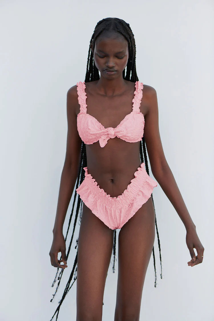 Pippa Eyelet Shine Bikini Bottom - Cherry Blossom | Frankies Bikinis