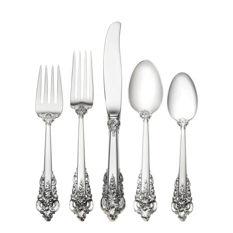 Grand Baroque 5 Piece Sterling Silver Flatware Set, Service for 1 | Wayfair North America