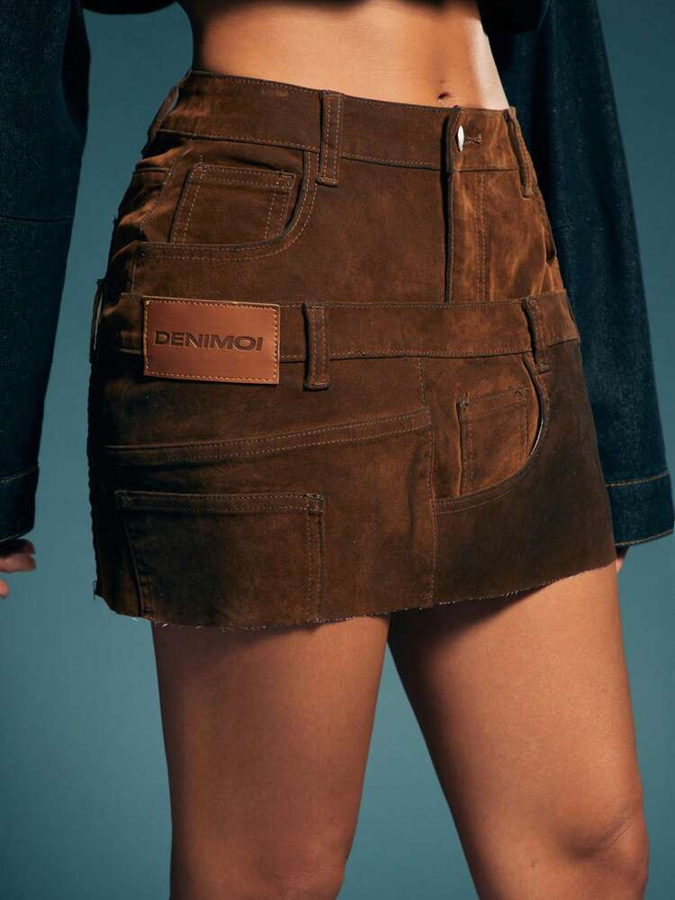 Denimoi Double Waist Layered Velvet Denim Mini Skirt Fall And Winter Fashion Sexy Fashionable | SHEIN