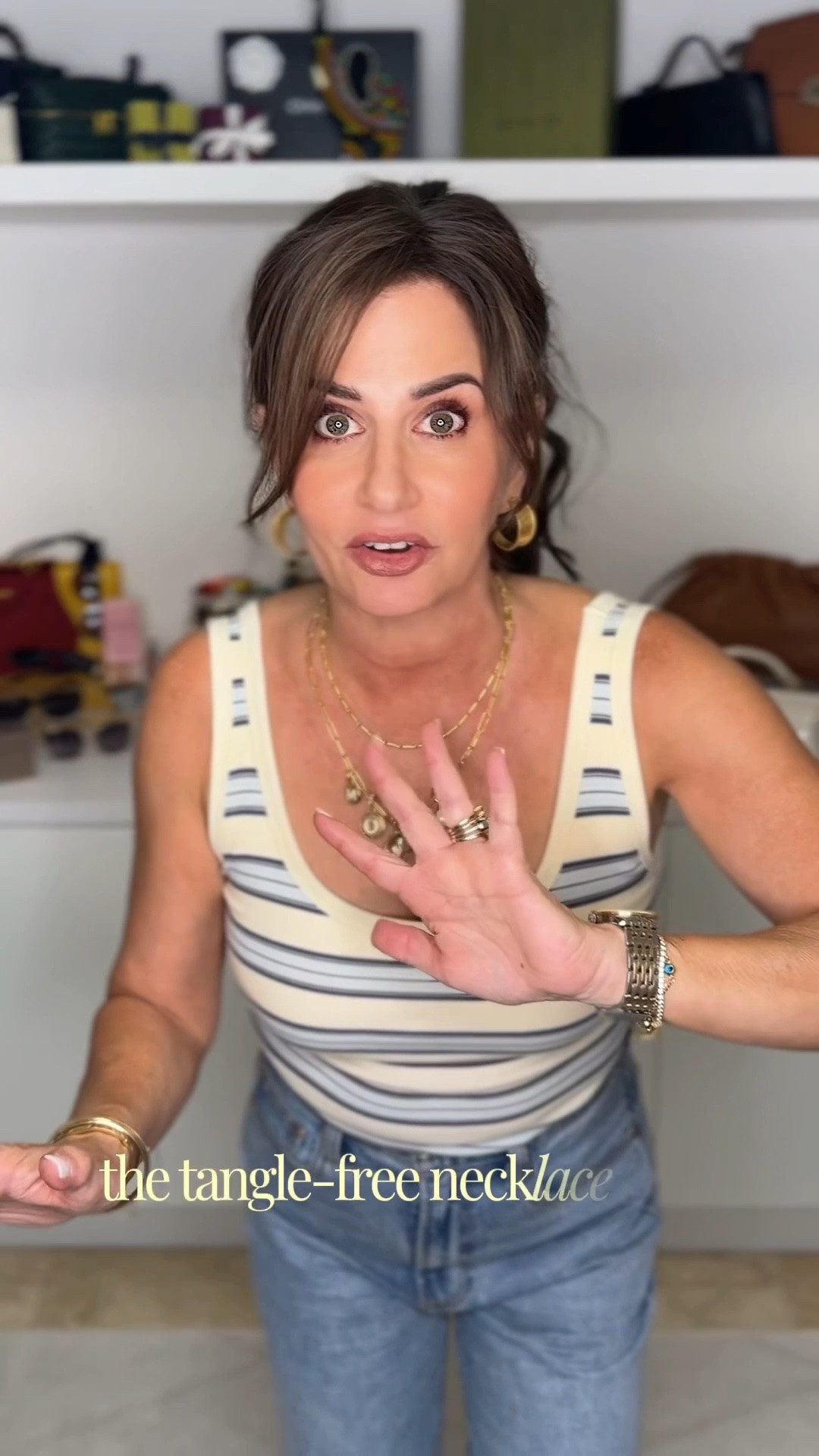 The tangle free necklace hack ! Wish I would have learned this sooner .

#LTKOver40 #LTKPetite #LTKdayinmylife