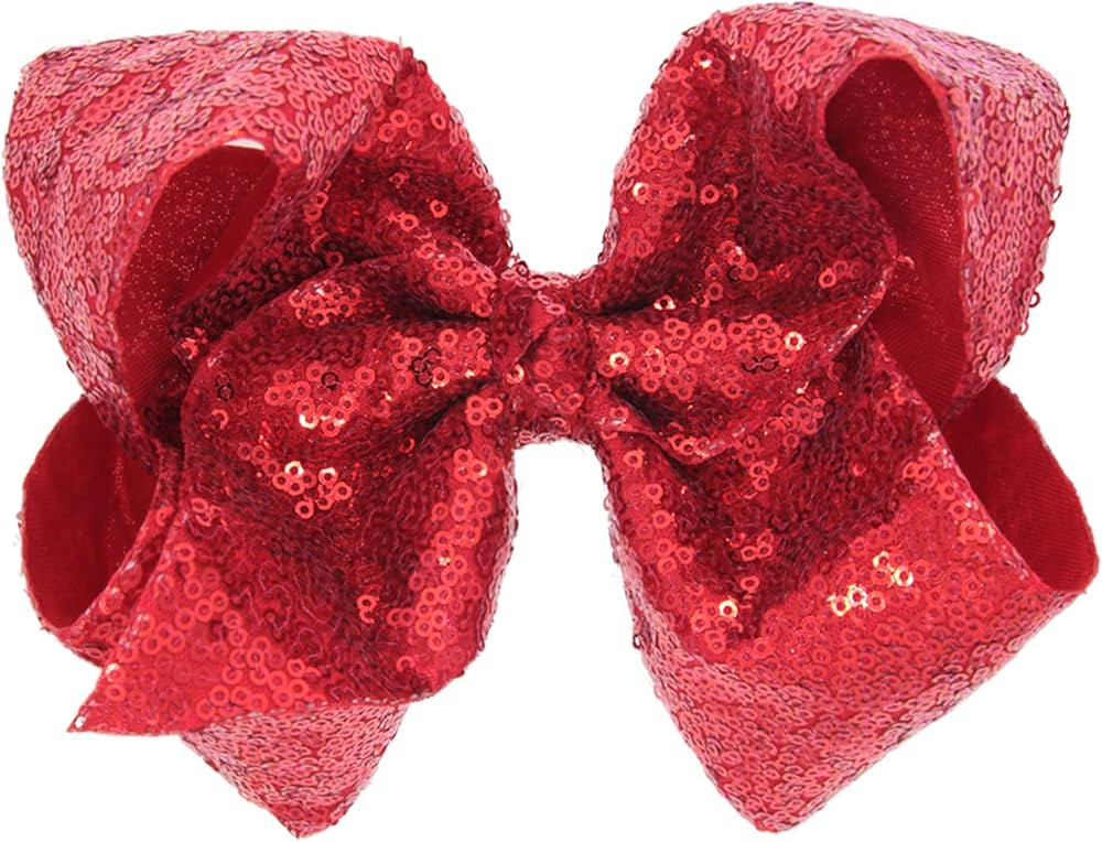 Hair Accessories: Sequin Large Bows with Alligator Clips for Girls (Red) | Amazon (US)