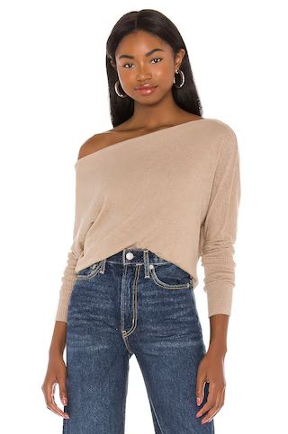 Enza Costa Cashmere Cuffed Off Shoulder Long Sleeve Top in Khaki from Revolve.com | Revolve Clothing (Global)