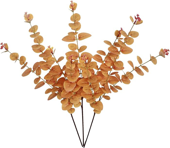 Forlaoers Fall 32" Tall Orange Artificial Eucalyptus Leaves Greenery Stems Fake Flowers Plants Br... | Amazon (US)