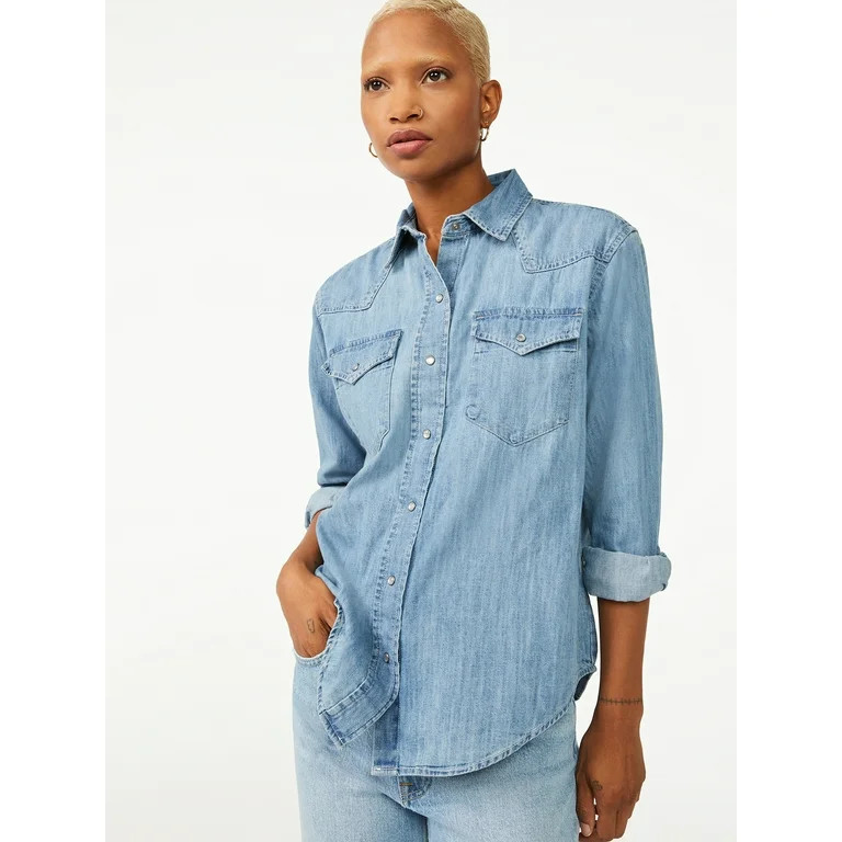 Free Assembly Women's Boyfriend Western Shirt | Walmart (US)