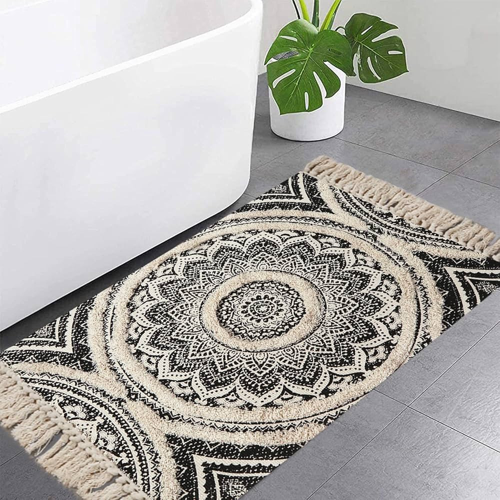 LEEVAN Small Boho Bathroom Rug 2' X 3' Tufted Machine Washable Throw Rugs Bohemian Mandala Area R... | Amazon (US)