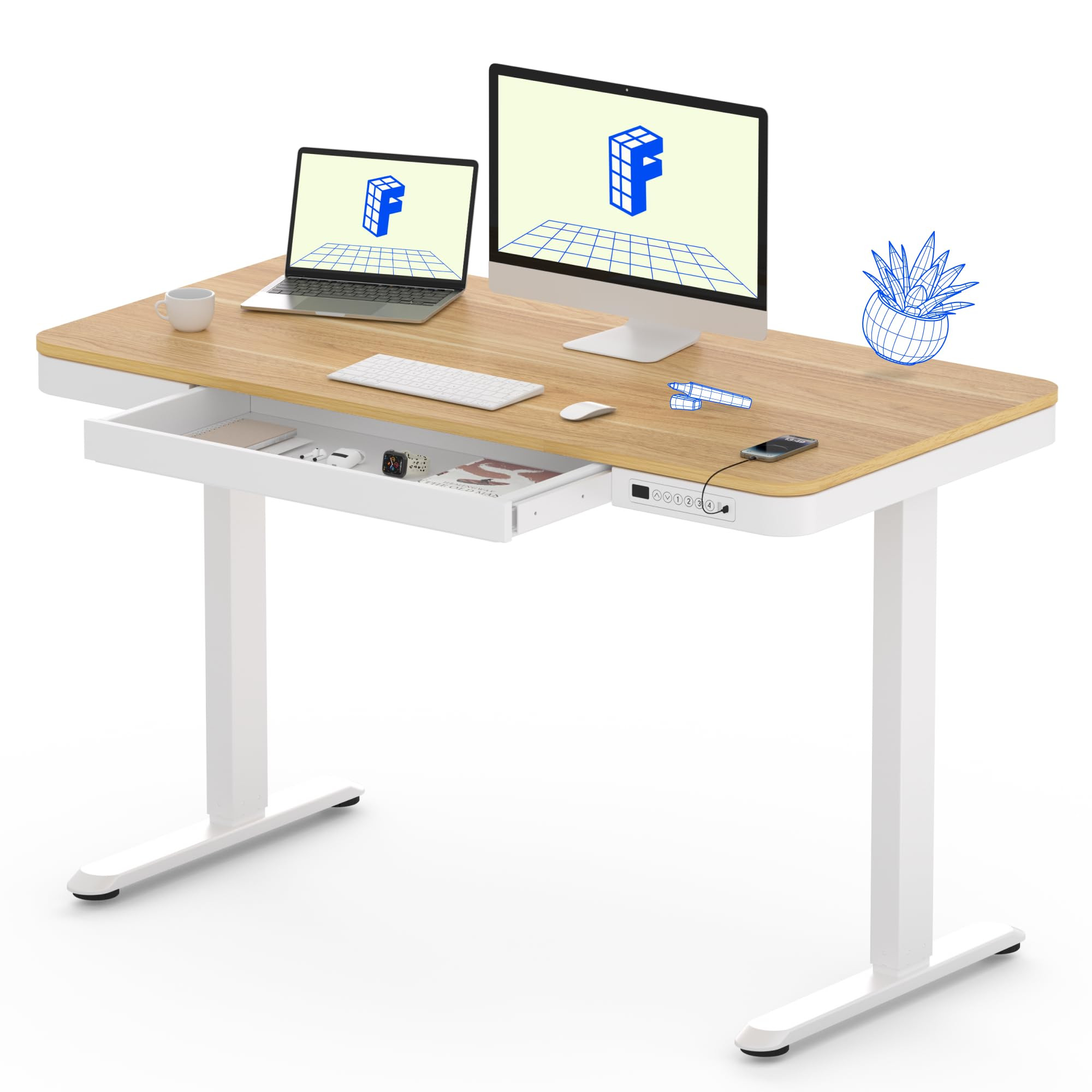 FLEXISPOT Comhar Electric Standing Desk with Drawers Charging USB Port, Height Adjustable 48" Who... | Amazon (US)