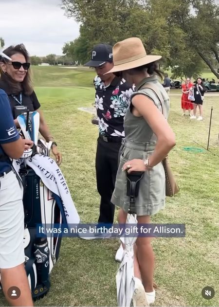 Shop golfer Scottie Fowler's wife Allison Stokke green belted sleeveless denim dress, wide brim hat and Crossbody bag

#LTKFind #LTKFestival #LTKstyletip