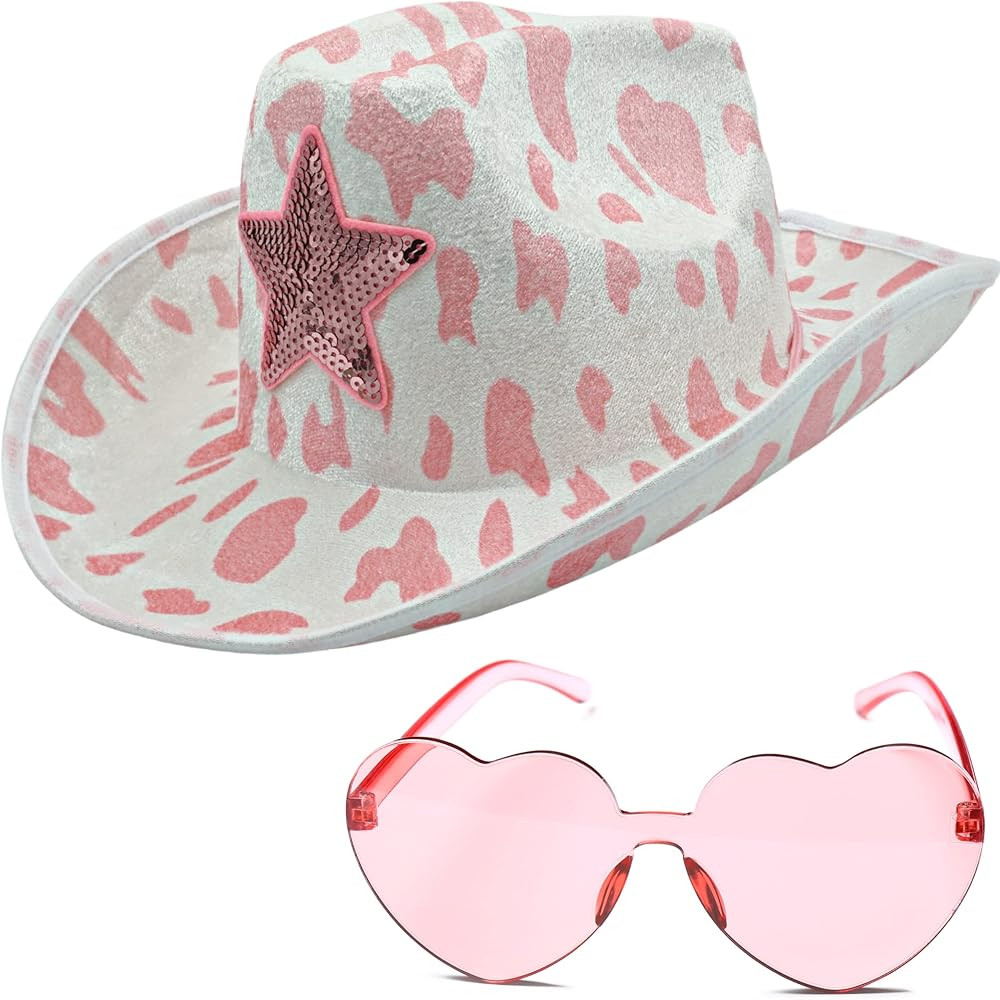 4E's Novelty Cow Print Cowboy Hat with Accessory, Cowgirl Hat for Women Men Adult Western Party, ... | Amazon (US)