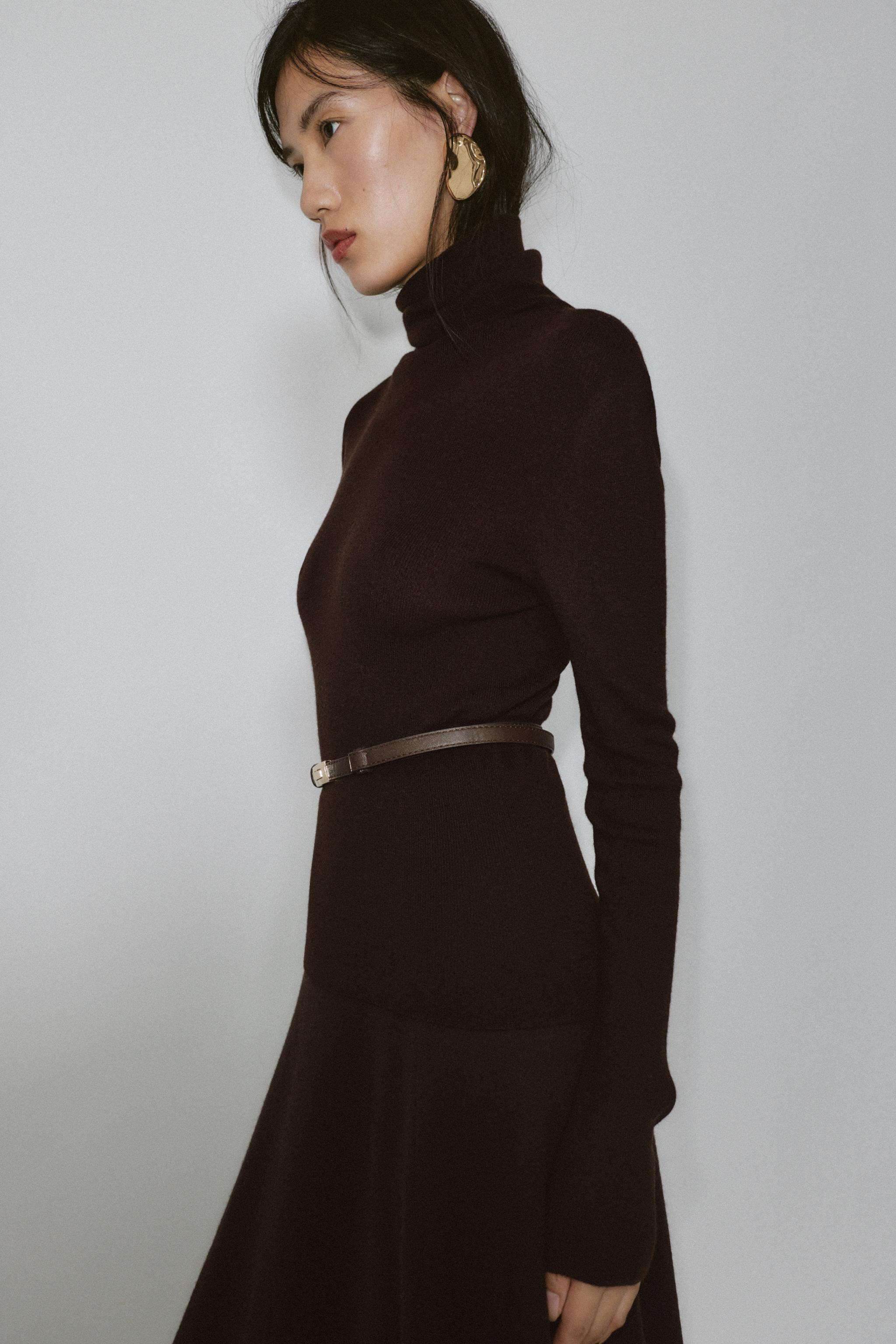 100% WOOL HIGH COLLAR BELTED JUMPER | Zara US