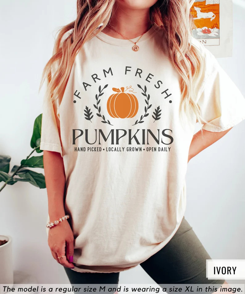 Farm Fresh Pumpkins Shirt, Cute Fall Shirt, Oversized Fall Tee, Cute Pumpkin Patch Tshirt, Autumn... | Etsy (US)