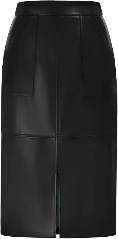 Kate Kasin Women's Solid PU Leather Front Split High Waist Bodycon Pencil Midi Skirt | Amazon (US)