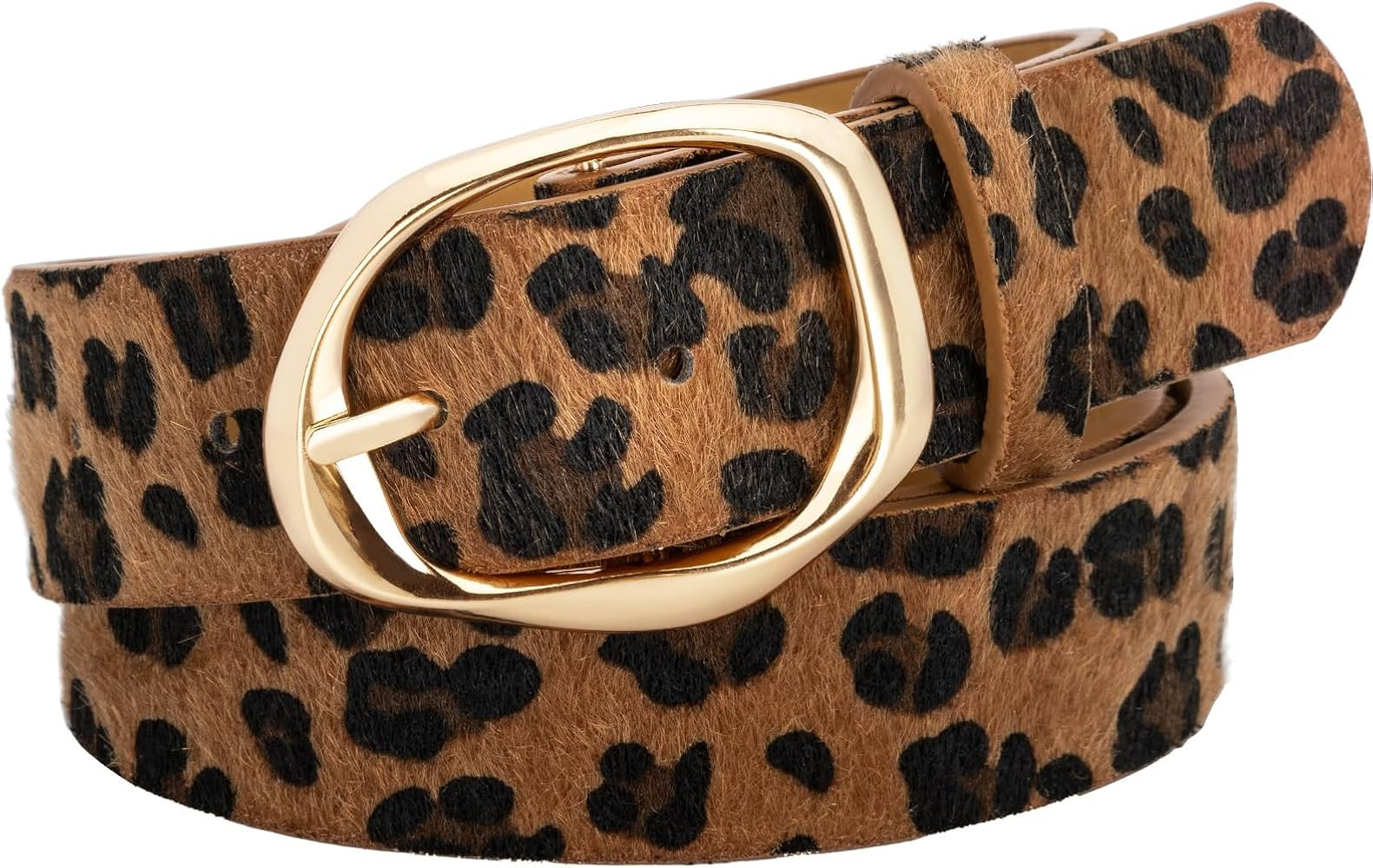 Women’s Leopard Print Leather Belts for Women, Cheetah Print Belt with Gold Buckle, Width 1.46" | Amazon (US)