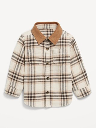 Long-Sleeve Corduroy-Trim Flannel Shirt for Baby | Old Navy (CA)