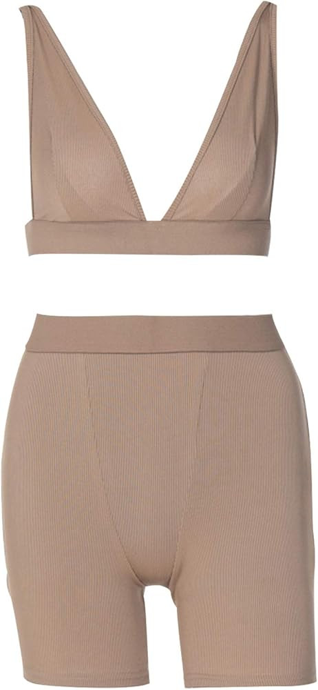 Women's Workout Outfit 2 Pieces High Waist Bodycon Yoga Leggings and Sleeveless Crop Top Gym Clothes | Amazon (US)