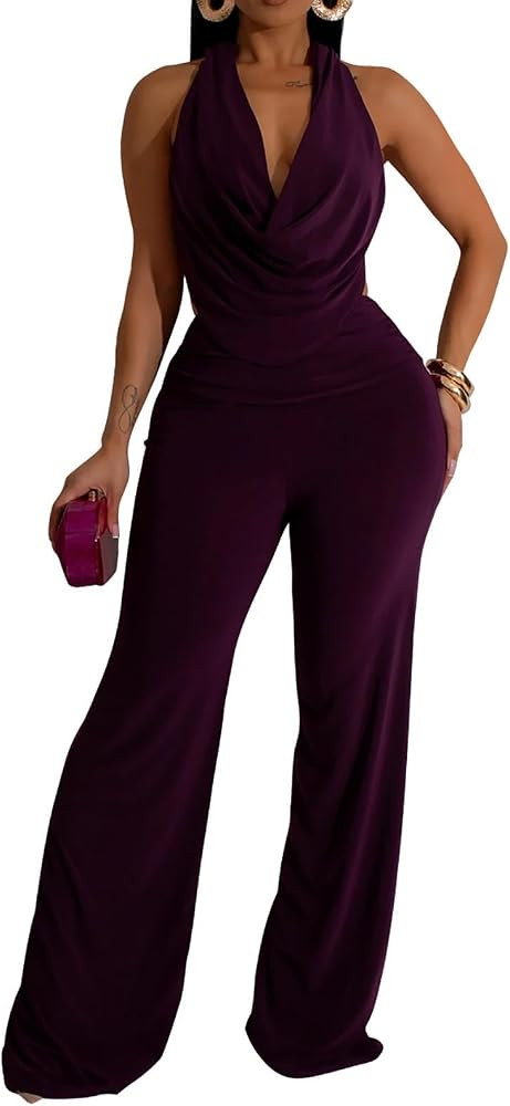 Yuopeid Workout Sets for Women Sleeveless Ruched V Neck Backless Tops and High Waisted Straight L... | Amazon (US)