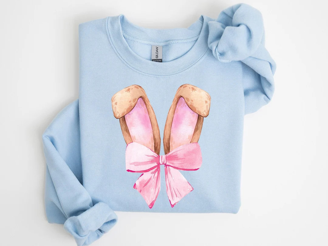Coquette Bunny Sweatshirt, Pink Bow Sweatshirt, Easter Bunny Shirt, Easter Gift, Easter Bunny Shi... | Etsy (US)