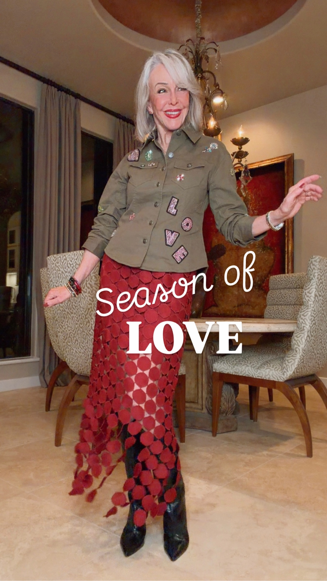 In my LOVE era ❤️
Clearly, this outfit got the memo. 
Proof that LOVE never goes out of style 
Embellished jacket, Circle fringe midi skirt,
Spanx lim pants 
Cinq á Sept Canyon jacket call ditsy love. 
Valentines Inspo

#SeasonOfLove #LoveInStyle 
#OutfitOfTheSeason #PlayfulFashion 
#StatementLook #agelessstyle 
#FashionWithPersonality #StyleWithHeart

whimsical fashion, playful style, outfit of the season, season of love look, statement skirt outfit, textured fashion, creative style, women over 50 fashion, confident style, expressive fashion, fun fashion

#LTKSeasonal #LTKOver40 #LTKFindsUnder50