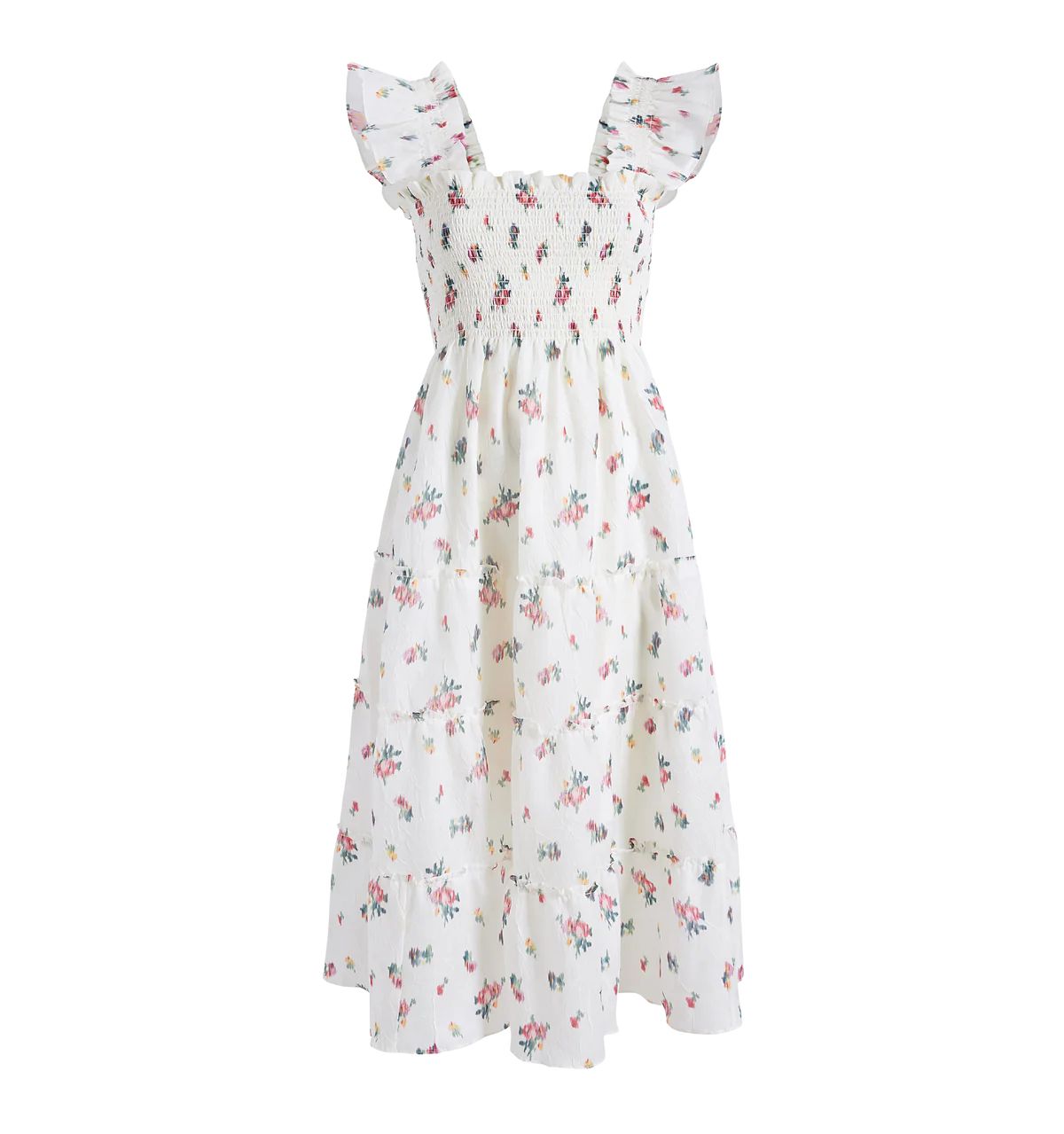 The Ellie Nap Dress in Ivory Ikat Floral Crushed Taffeta | Over The Moon