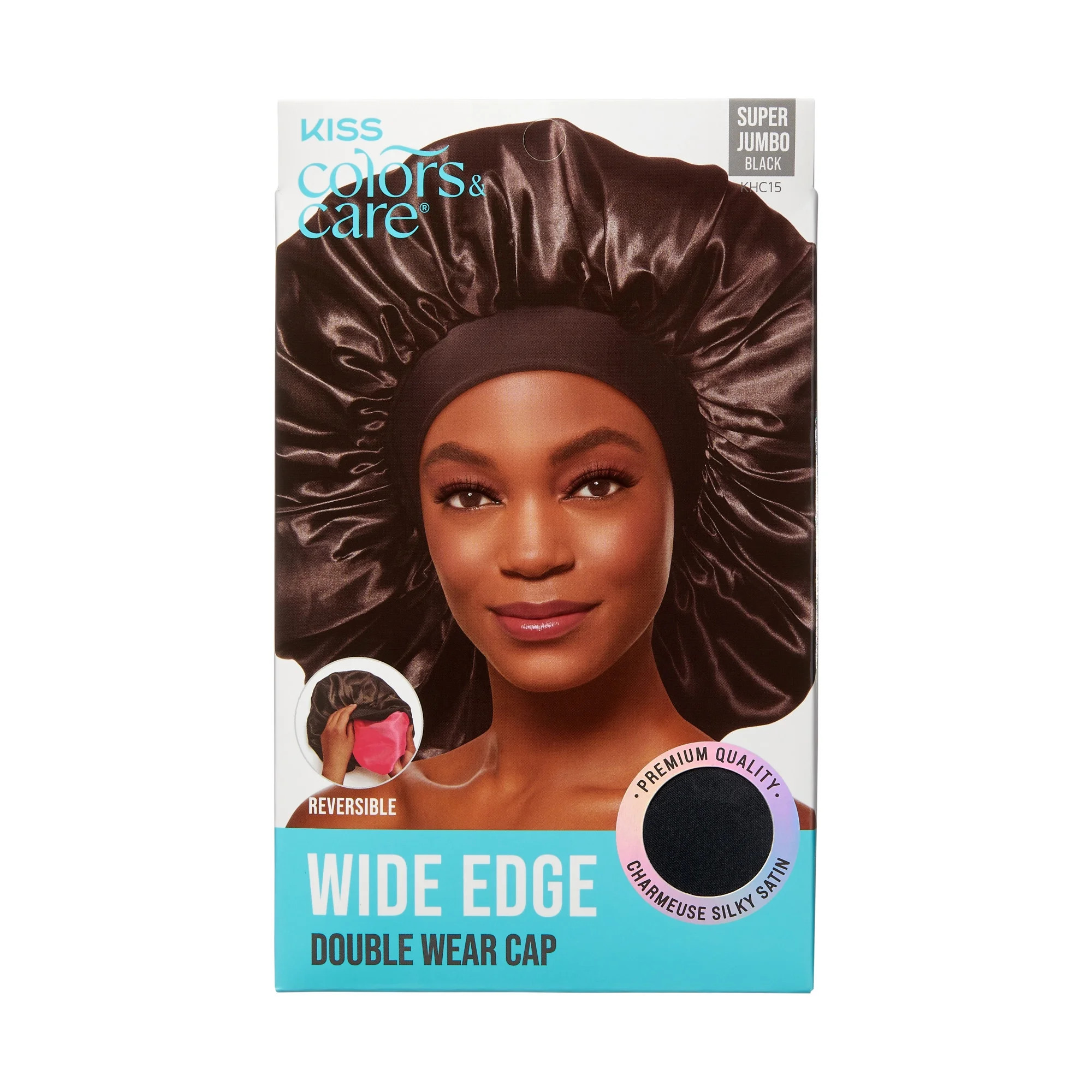 Kiss Colors & Care Reversible Silky Satin Hair Cap, Wide Brim, Super Jumbo, Black | Walmart (US)