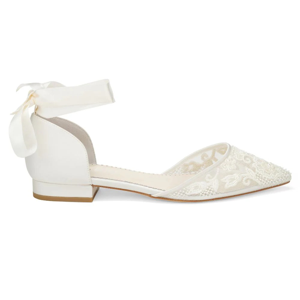 Floral Embroidered Lace Flats for Wedding with Pearls | Bella Belle Shoes