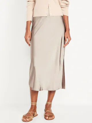 High-Waisted Satin Midi Slip Skirt | Old Navy (CA)