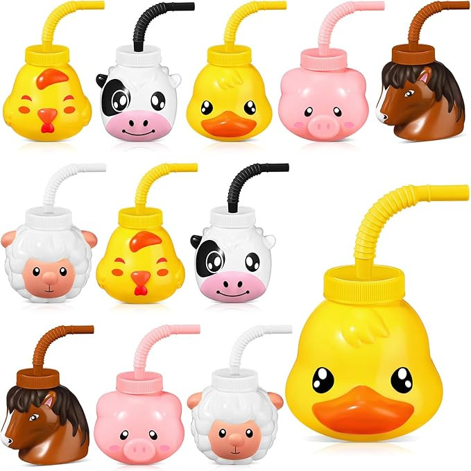 Roshtia Farm Animal Cups with Straws and Lids 11 oz Plastic Reusable Animal Themed Cups Cute Pig ... | Amazon (US)