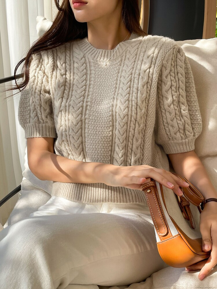 New
     
      DAZY Puff Sleeve Cable Knit Top | SHEIN