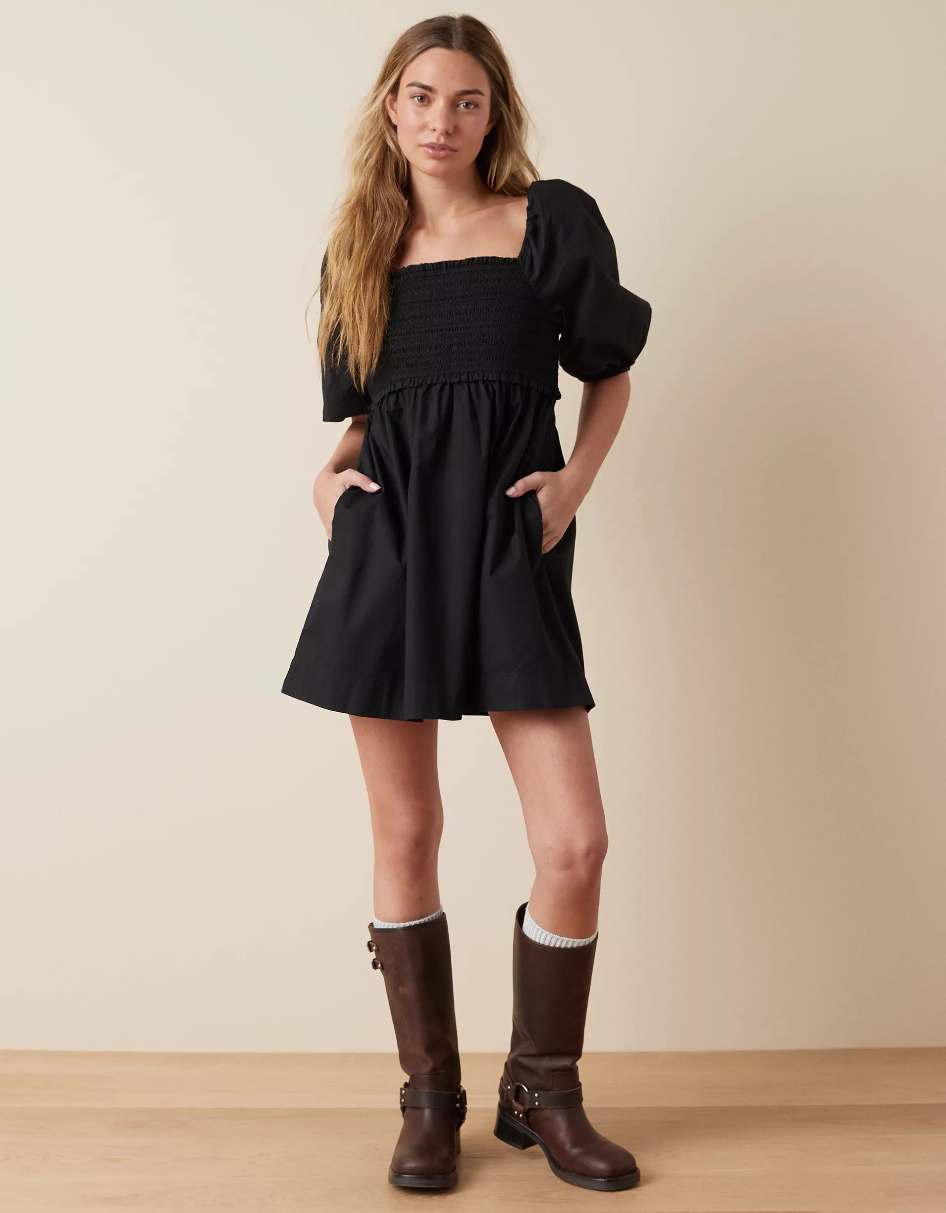 AE Puff Sleeve Babydoll Mini Dress | American Eagle Outfitters (US & CA)