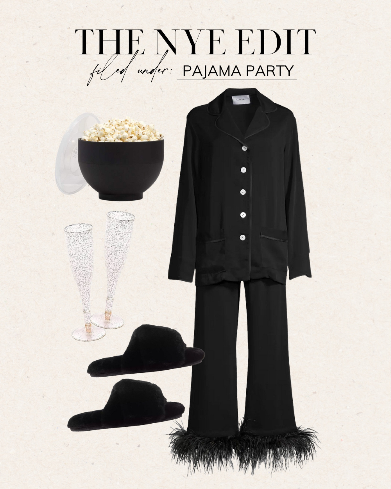Dreamiest Delight Black Satin Feather Two-Piece Pajama Set