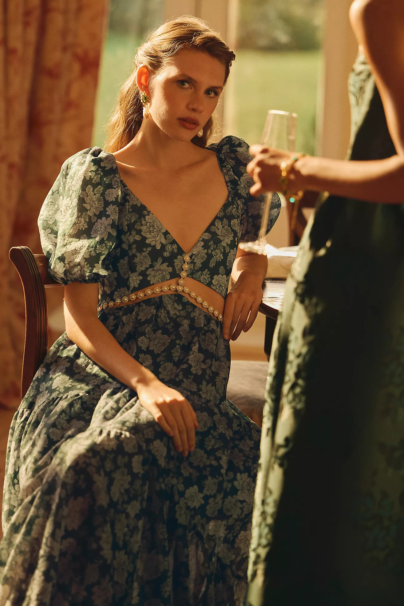 V. Chapman Emma V-Neck A-Line Brocade Cutout Maxi Dress | Anthropologie (US)