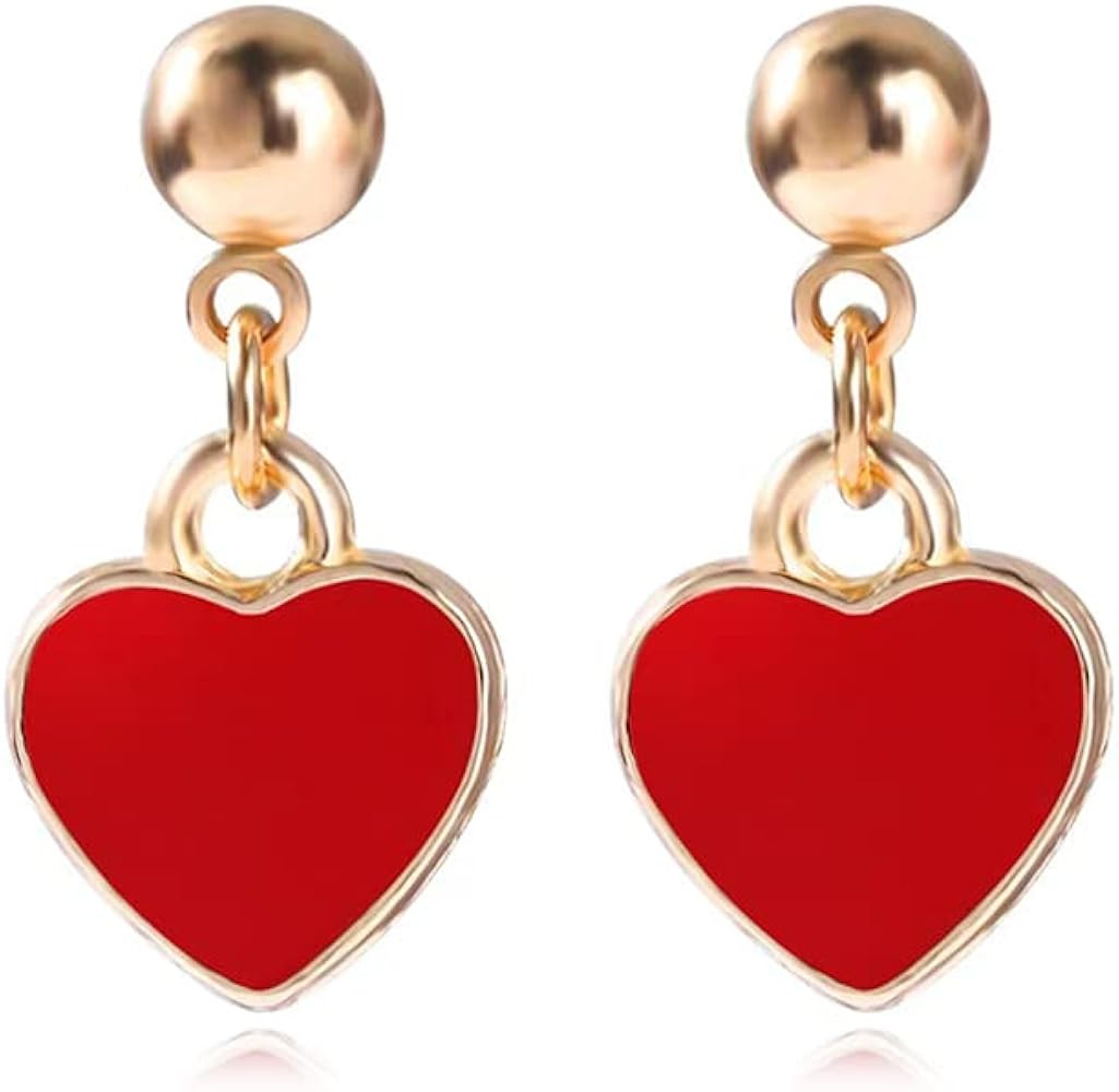 Liaght Weight Minimalism Red Love Heart Dangle Earrings Unique Elegant Red Enamel Heart Drop Earr... | Amazon (US)